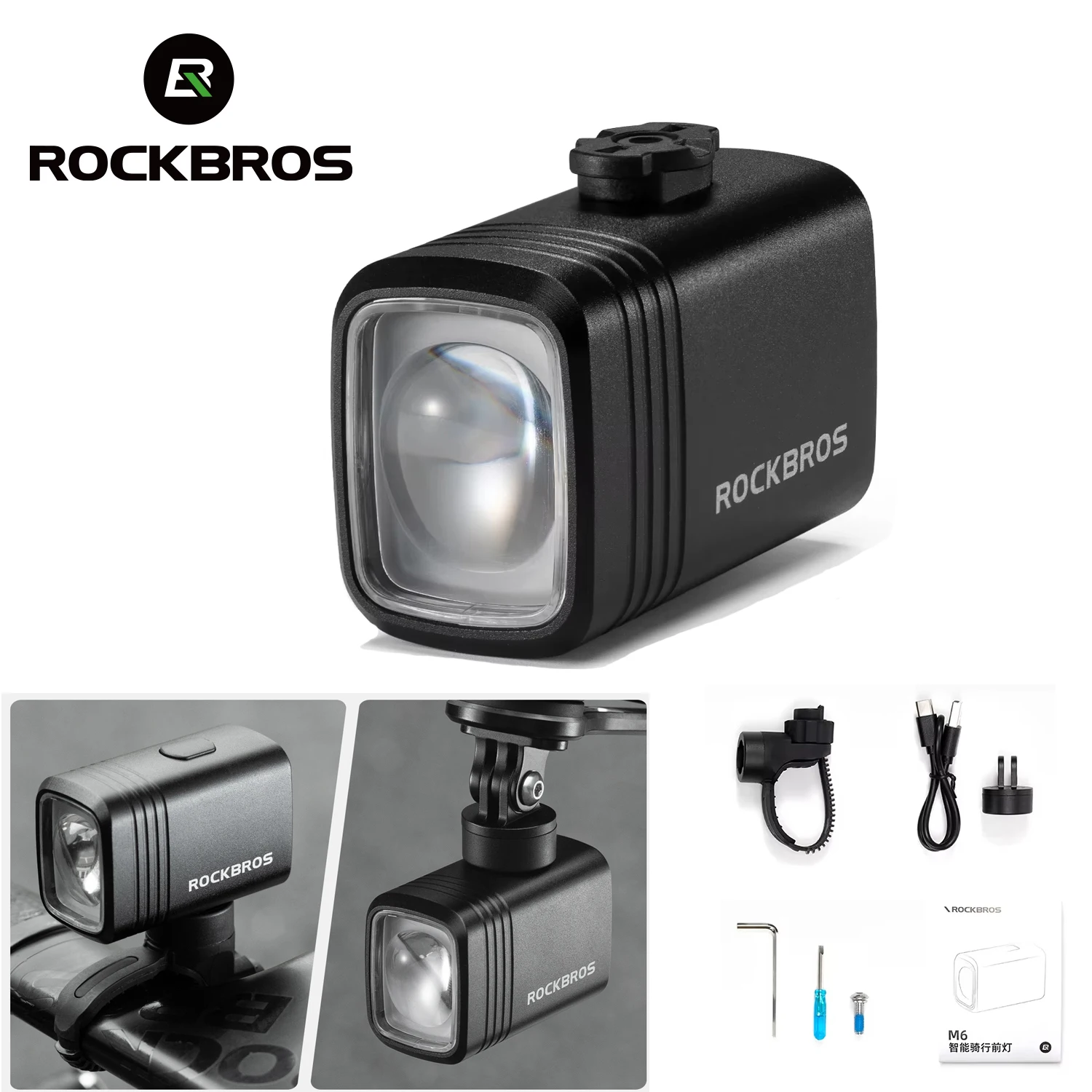 

ROCKBROS Bike Light 1000LM Type-C Charging Bicycle Front Lamp Intelligent Power Display Screen MTB Road Cycling Flash Highlight