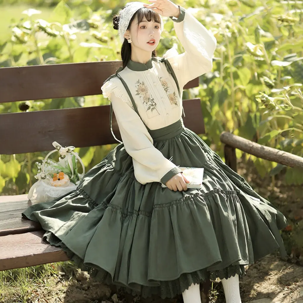 Hanfu Women's Chinese Style Sunflower Two-Piece Set Original Design Daily Element 8469