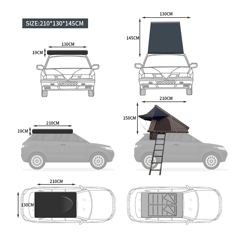 Light Weight Rooftop Tent Aluminum Camping Car Roof Tent Hard Shell Roof Top Tent for Car