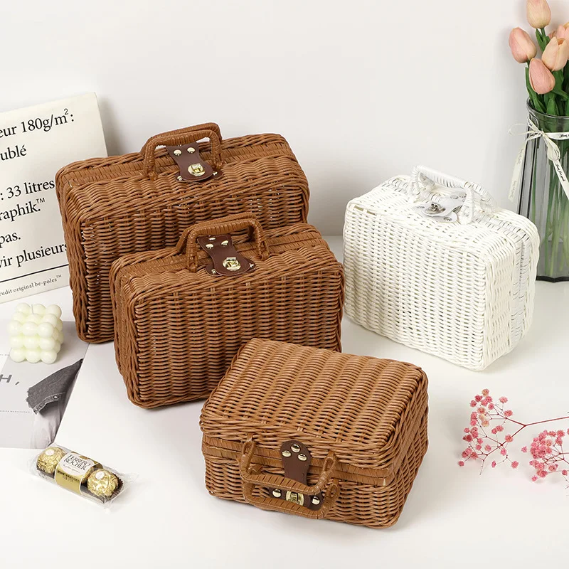 

Handmade Rattan-like Storage Box Portable Storage Basket Rattan Home Outdoor Snack Container Makeup Organizer Toys Storage Boxes