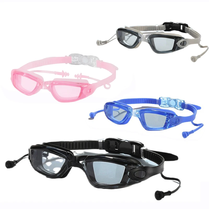 Professionelle Schwimmbrille mit verbundenen Ohrstöpseln, HD-UV-Schutz, beschlagfrei, Wassersportbrille, Silikon für Schwimmbad