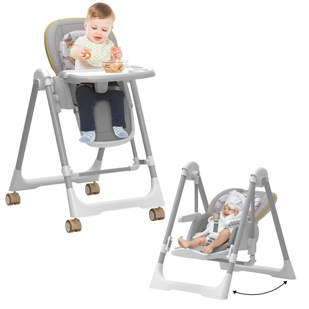 High Chairs for Babies and Toddlers, Baby Swings for Infants, Foldable High Chair with Wheels