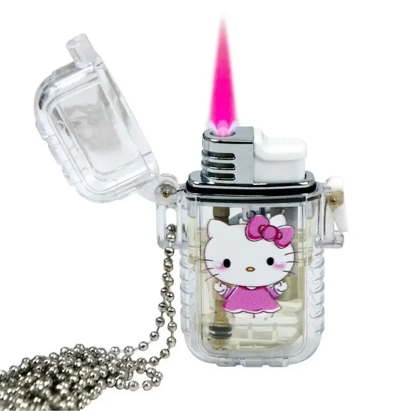 Hello kitty Kuromi My melody new small and cute cartoon transparent waterproof removable windproof pink flame lighter