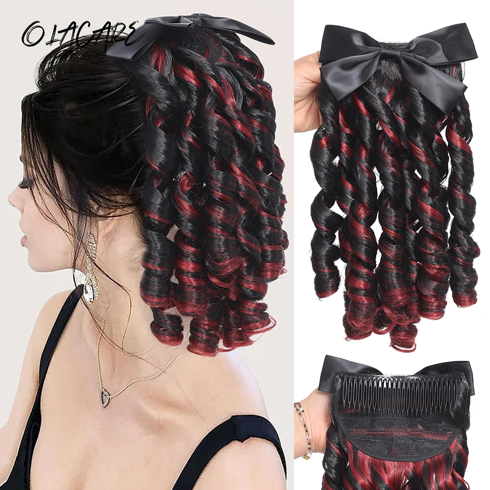 

OLACARE Synthetic Retro Ponytail with Comb Europen Princess Curly Puff Ponytail Clip in Hair Tail Natural False Hair Extension