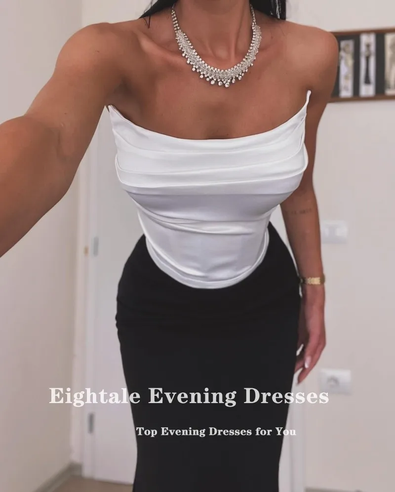Eightale Black and White Evening Dress Prom Gown Customized Scoop Pleats Mermaid Wedding Party Dress Robes De Soirée