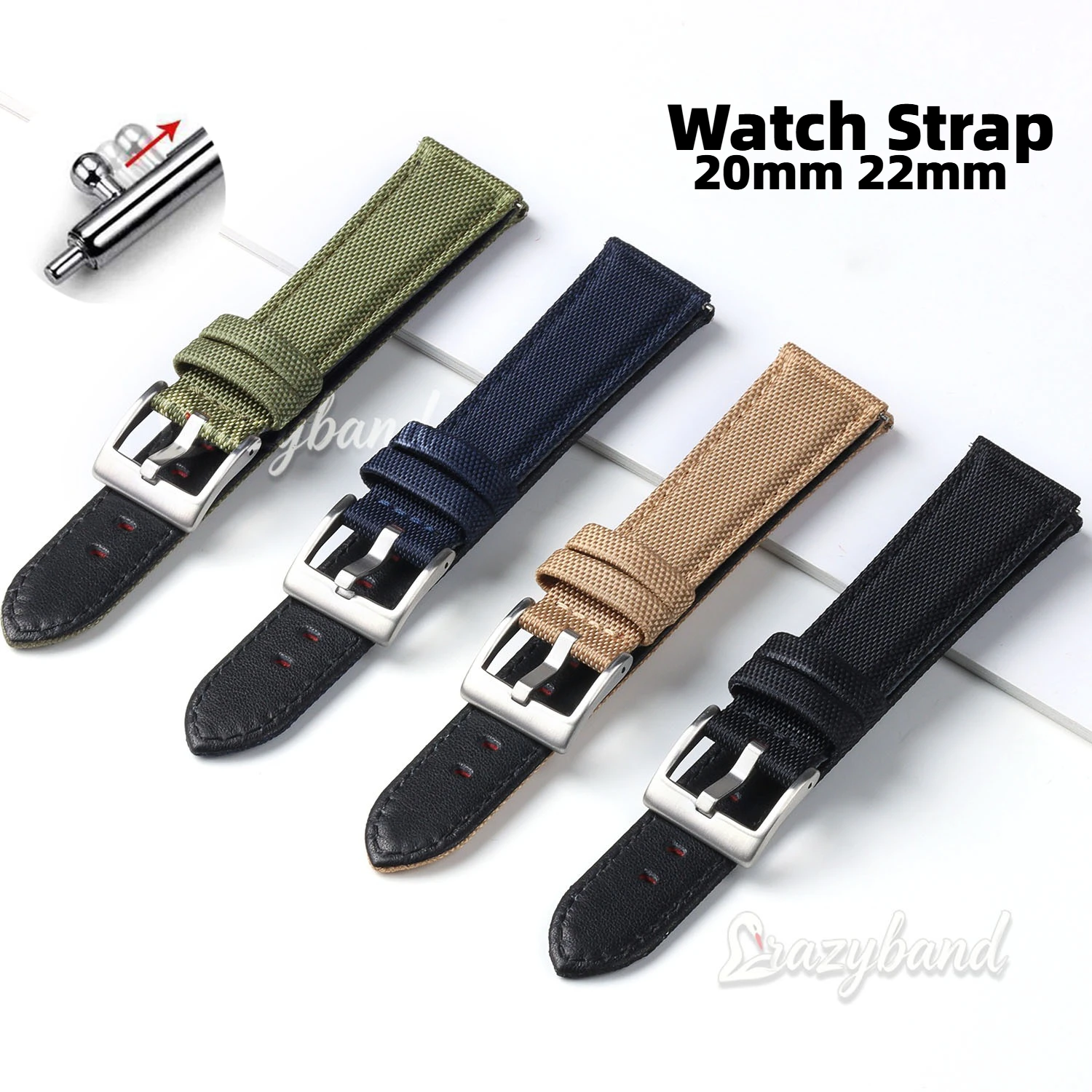 Canvas Strap Watch - 20mm 22mm Canvas Leather Weave Nylon