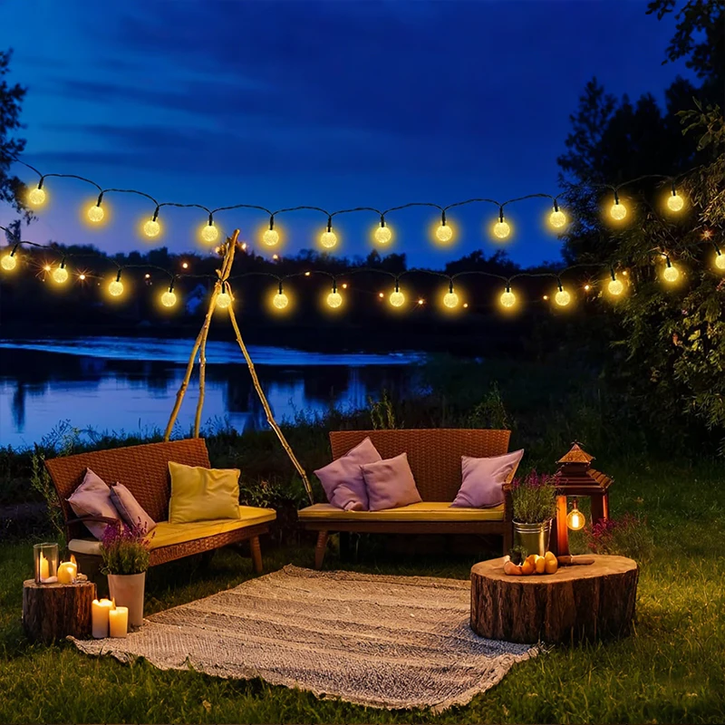 أضواء الشمسية في الهواء الطلق إضاءة مقاومة للماء كريستال غلوب سلسلة ضوء للفناء الخارجي الشرفة حديقة ساحة حفلة عيد الميلاد ديكور