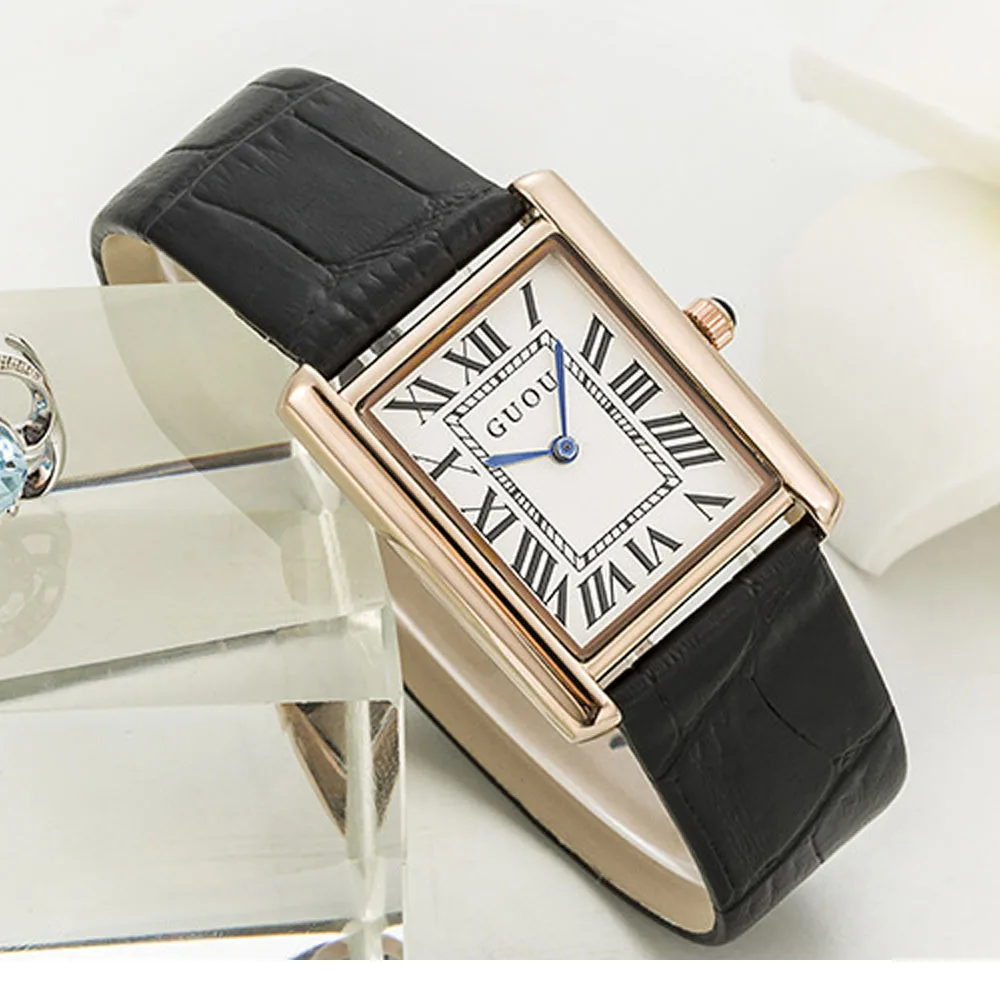 

GUOU authentic Korean Edition watch rectangular belt retro Rome scale quartz watch wholesale