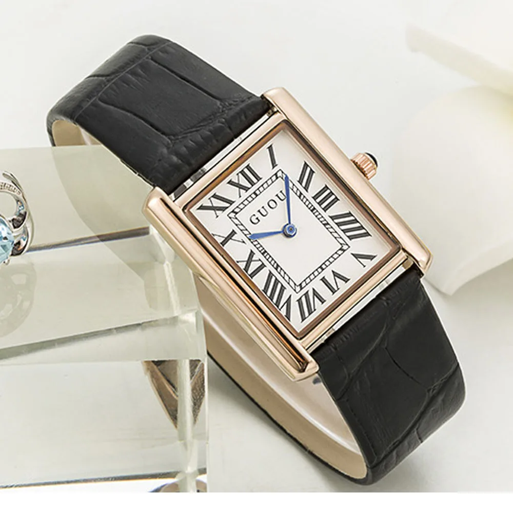 GUOU authentic Korean Edition watch rectangular belt retro Rome scale quartz watch wholesale