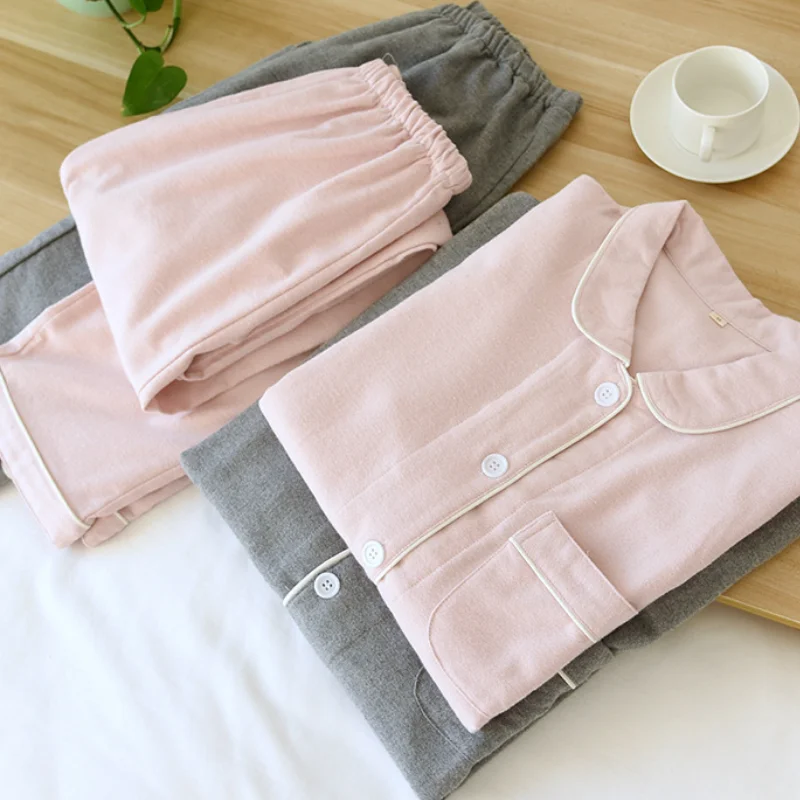 

100% Cotton Sleepwear Couple Pajamas Long Sleeve Home Clothes Men Women Spring Autumn Loungewear Two Pieces Set Nightwear Pyjama