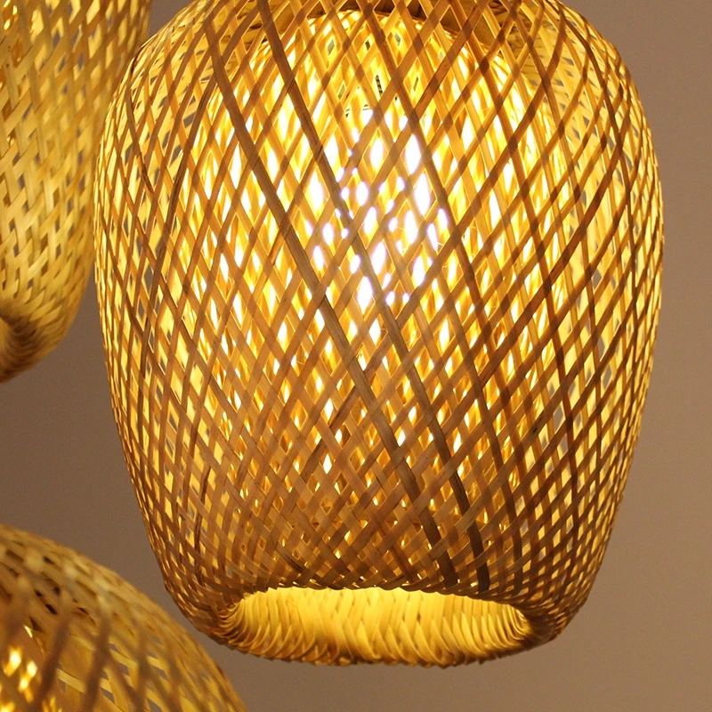 Modern Led Pendant Lamp Natural Rattan Wicker Chandeliers Hand-Woven Bamboot Lampshades E27 Lighting Fixtures Hanging Light