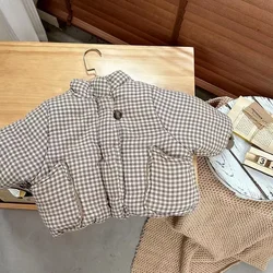 Parkas Childrens Clothing Children Fine Grid Cotton 2024 Fashion Causal Loose Simple Versatile Warm Loose Korean