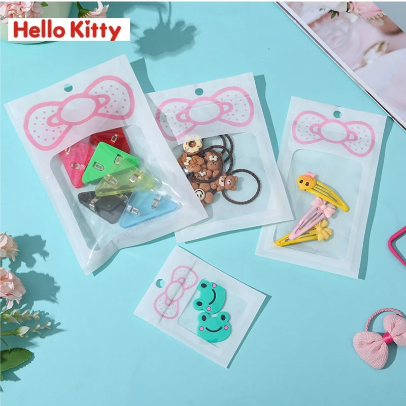 

hello kitty bow cartoon jewelry necklace ziplock bag data cable mobile phone case packaging bag storage bag cartoon wholesale