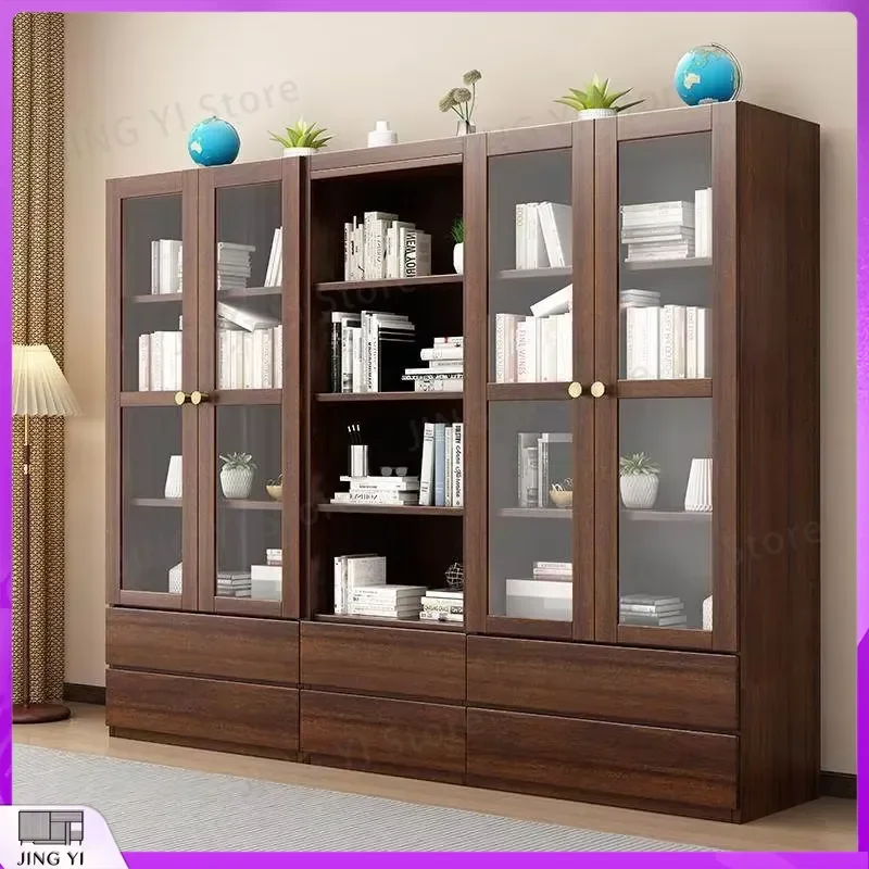 Walnut Solid Wood Bookcase Wall Mounted Removable Storage Cabinet Chinese Style Light Luxury High End Home Office Study Room