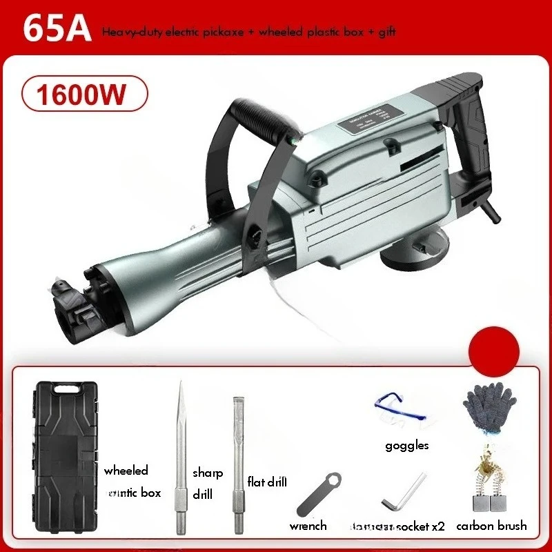 1600W Heavy Duty Electric Demolition Hammer Electric Pick Drill Breaker Stone Rock Drilling Machine for Road Concrete Demolition