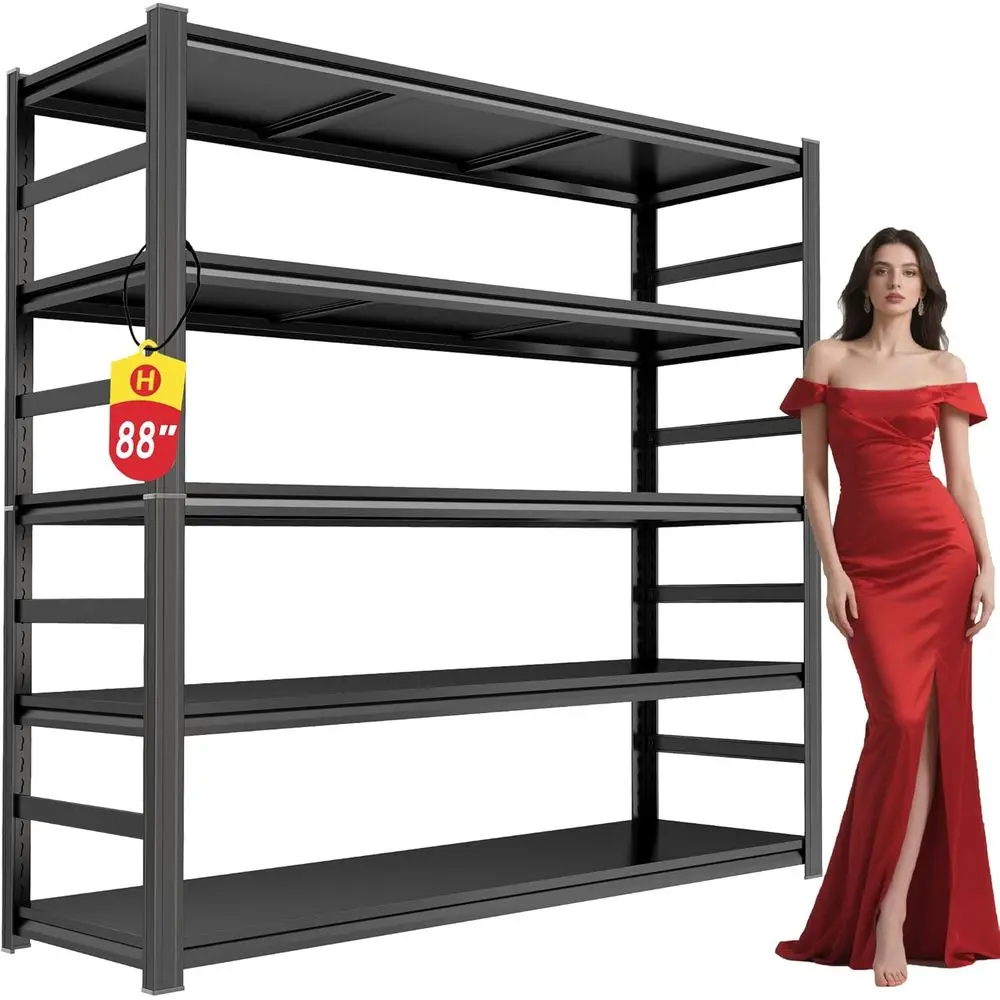 

Heavy-Duty 5-Tier Metal Shelving Unit, 87H x 48W x 24D, Adjustable Storage Rack for 3020 lbs, Reinforced Double-Layer Columns, I