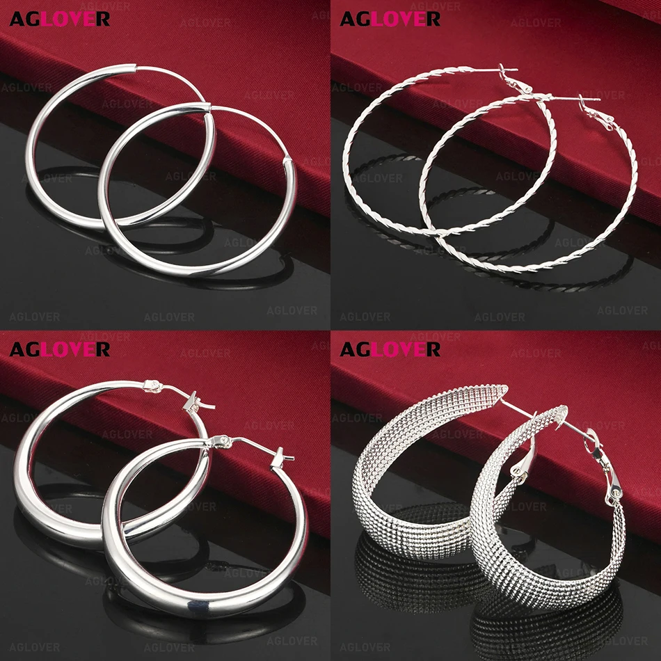 

AGLOVER 925 Sterling Silver Large Hoop Earrings European and American Design Simple Gift Jewelry
