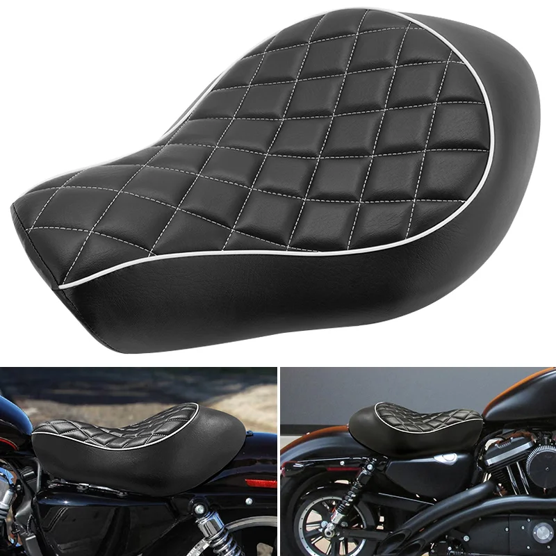 

Motorcycle PU Leather Front Rider Solo Seat Black Driver Cushion For Harley Sportster XL 1200 883 48 72 Custom 2004-2015