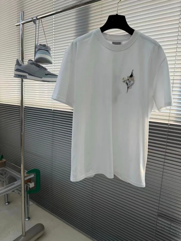 Camiseta de Algodão Puro de Alta Qualidade com Manga Curta e Gola Redonda, Corte Solto, Estilo Casual Unissex para o Verão, N...