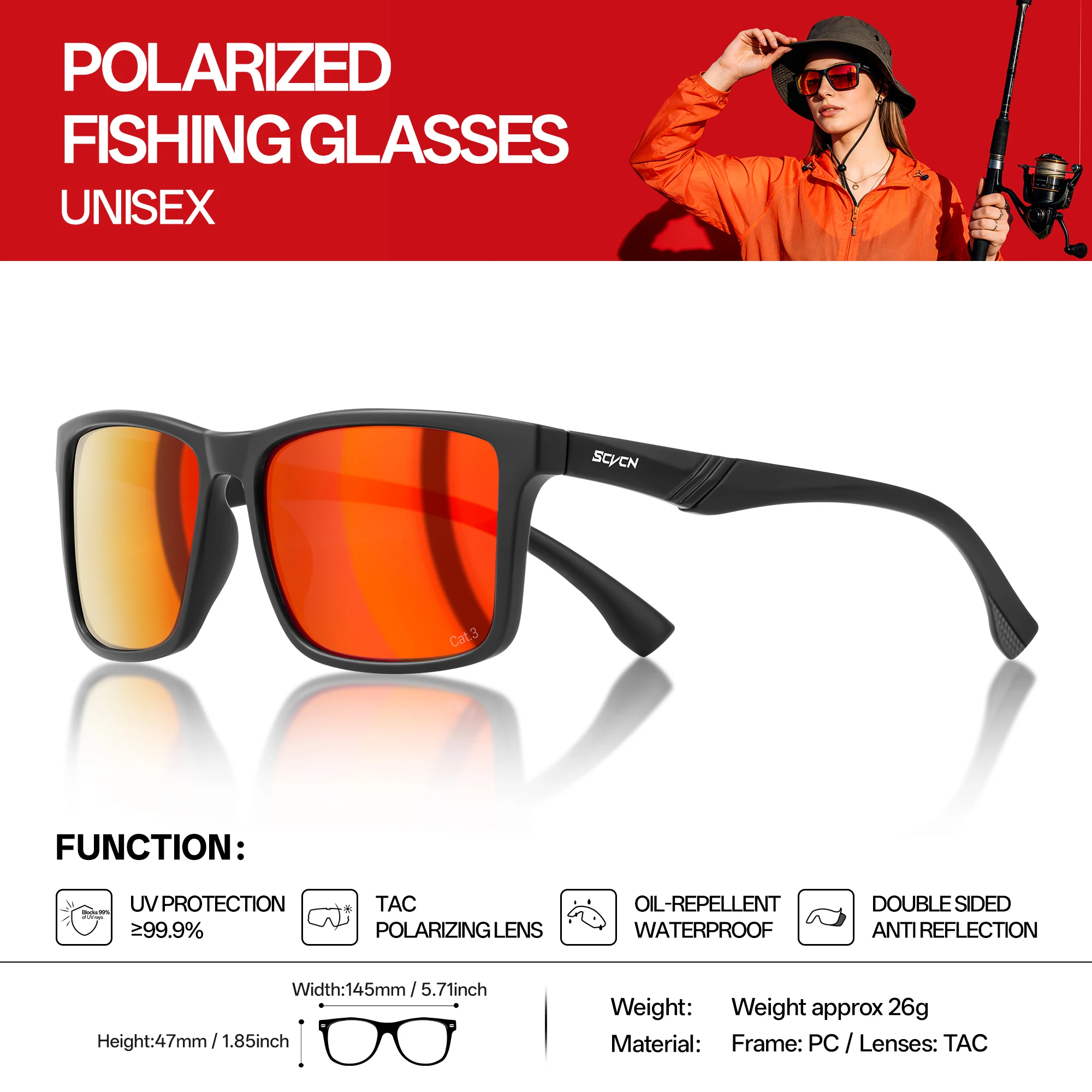 SCVCN Neue polarisierte Wassersportbrille für Damen, professionelle Sonnenbrille zum Surfen, Bootfahren, Angeln, blendfrei, Rafting, Segeln, UV400