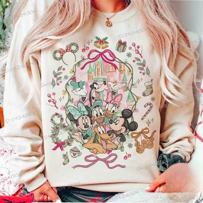 

Рождественский свитшот с бантиком «Микки и друзья» Magic Kingdom, очень рождественский одинаковый женский пуловер для всей семьи с Микки