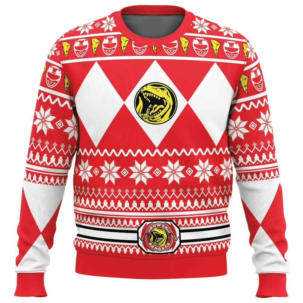 Men's and Women's Autumn New Mighty Morphin Multi Color Ranger Power Ranger Christmas Christmas Party Pullovers