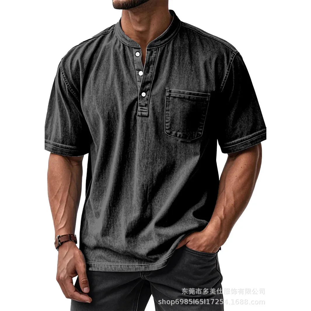 New Cross-border Men's Casual Versatile Short-sleeved Button-neck Shirt Polo Shirt Men's
