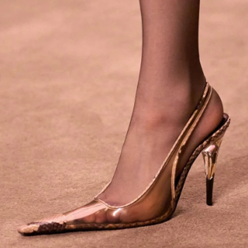 Pointed Toe Pvc Crocodile Pattern Slingback Stiletto Sandals 2026 Color-Block High Heels Pumps Fashion Party Wedding Shoes