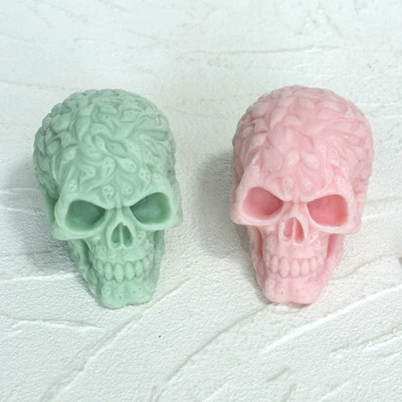 3d ראש סיליקון עובש כפול גולגולת ליל כל הקדושים האימה קישוט נר שעווה עובש מלט עובש טיח שרף מלאכה תבניות