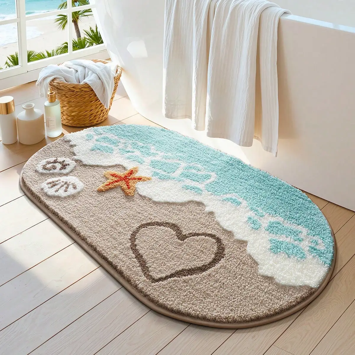 

Summer Style Bathroom Rugs,Soft And Absorbent Bath Mats Non-Slip Backing Shower Rug,Machine Washable, Bathroom,