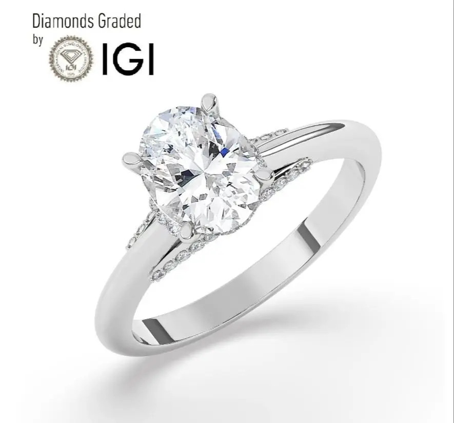 

IGI D/VS1 1 CT Solitaire Lab-Grown Oval Diamond Engagement Ring 14K White Gold CVD HPHT Diamond