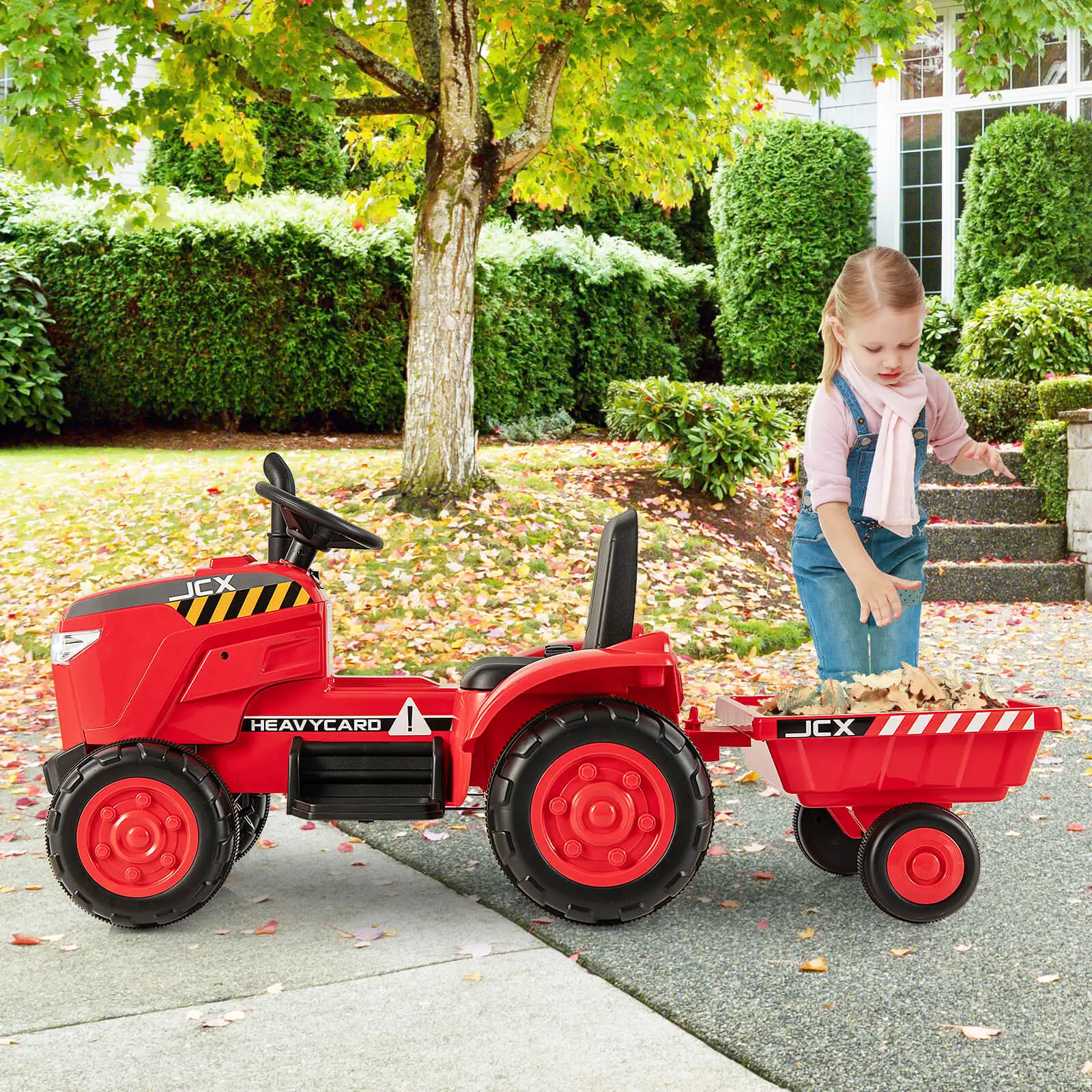 2-in-1 elektrisches Spielzeug auto 12V Kinder fahren auf Traktor mit Anhänger Fernbedienung Lichter