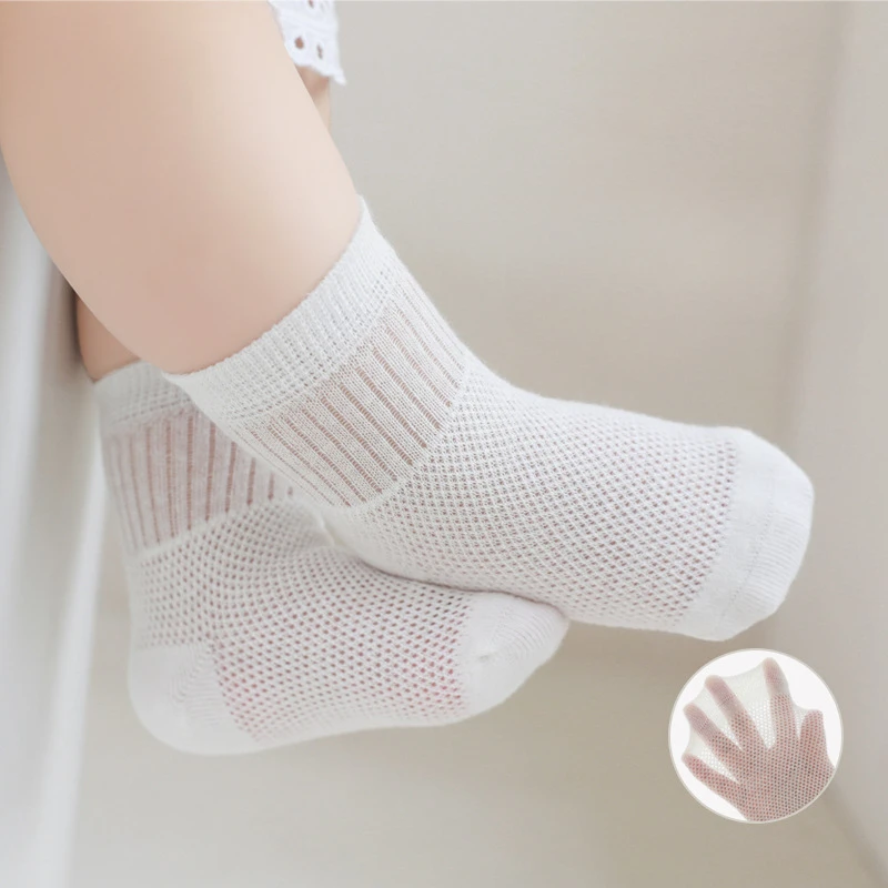 

4Pairs/lot Summer Spring New Baby Socks Cotton White Socks Breathable Cute Thin Kids Socks Mesh Children In Tube Socks