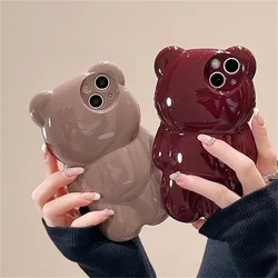 Korean Glitter Bear Cute Phone Case For iPhone17pro 16 1413 12 11 Pro Max 15 Pro Silicone Cover Cartoon Animal Shockproof Cases
