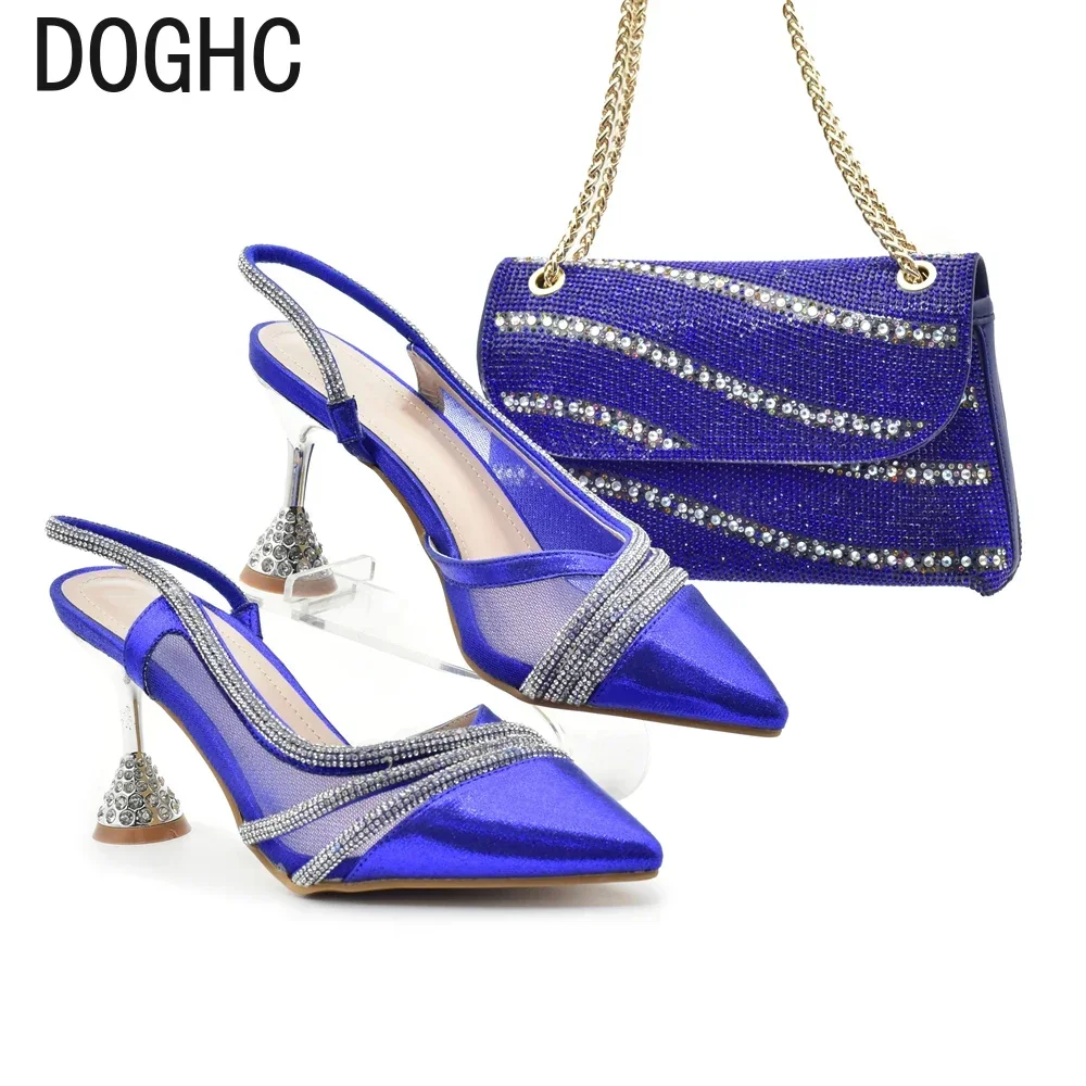 

Fashion Nigerian Latest Shoes and Bags To Match Women's Wedding Bag and Shoe Set Decorated with Rhinestone Luxury Woman Pumps