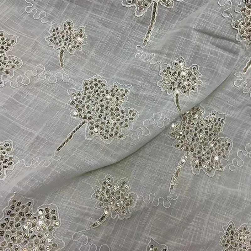 

Клетчатая темная ткань из 100% хлопка с золотыми блестками, кружевные вышитые листья для одежды, дизайнерская ткань для домашнего декора