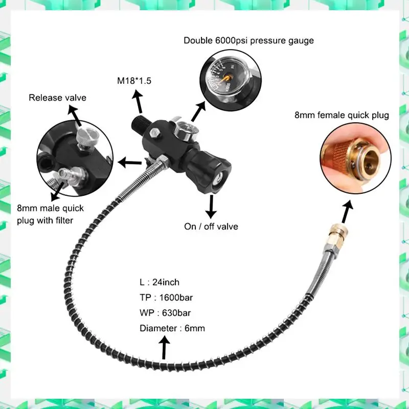 

FIZP HPAT M18X1.5 Fill Refill Station Tank Charging Valve Dual Gauge Tank Dual Gauge Charging Valve With 50Cm High Pressure Hose