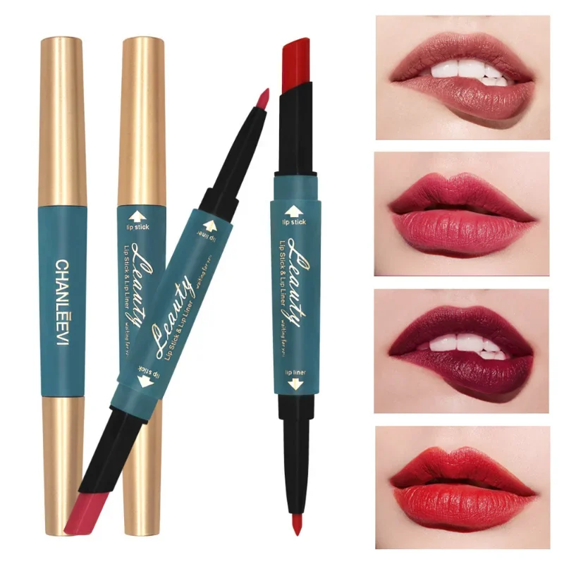 Dubbele kop Lip Liner Lippenstift Matte Hydraterende Lip Kleur Delineador De Labios Lip Crayon A Levres langdurige Potlood