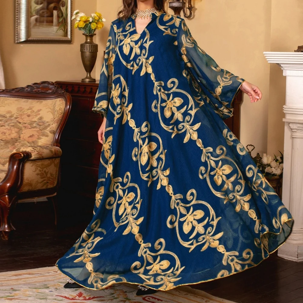 

Arab Dubai embroidered mesh dress European Muslim party dinner fashion evening dress-GZXX562