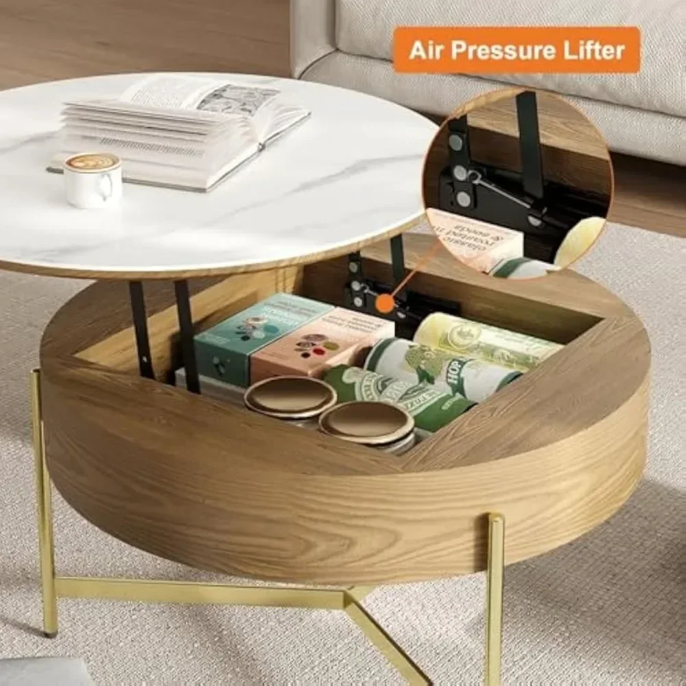 Table basse ronde relevable, table basse circulaire de 31.5 pouces avec rangement, table basse moderne pour le salon, la maison et le bureau