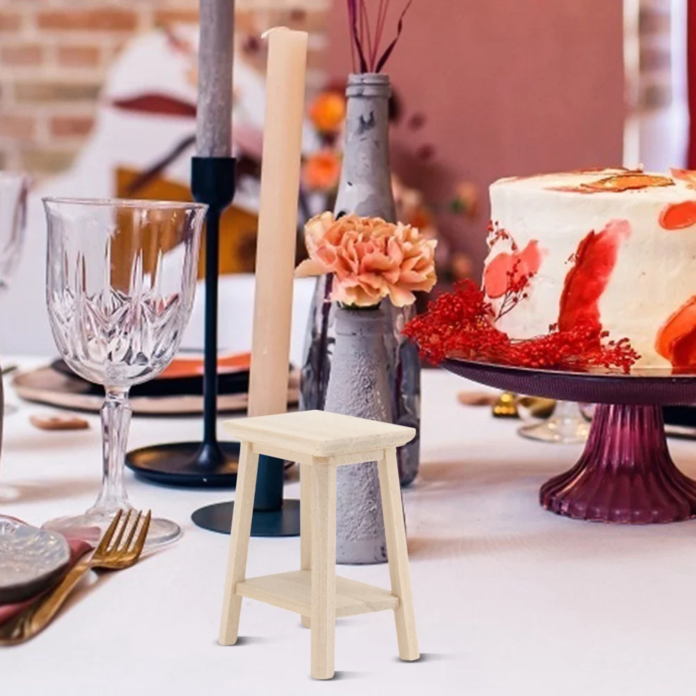 2 Pcs Dollhouse Stool Model Wooden Mini Furniture Toys Chair Round Models Decors