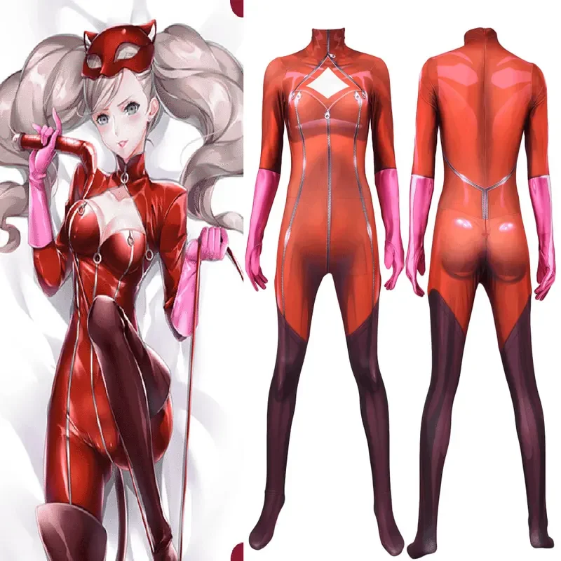 ใหม่ฮาโลวีนชุดสูทชุดคอสเพลย์ผู้หญิง Anne Takamaki zentai ลายการ์ตูน Persona 5บอดี้สูทผู้ใหญ่เด็ก