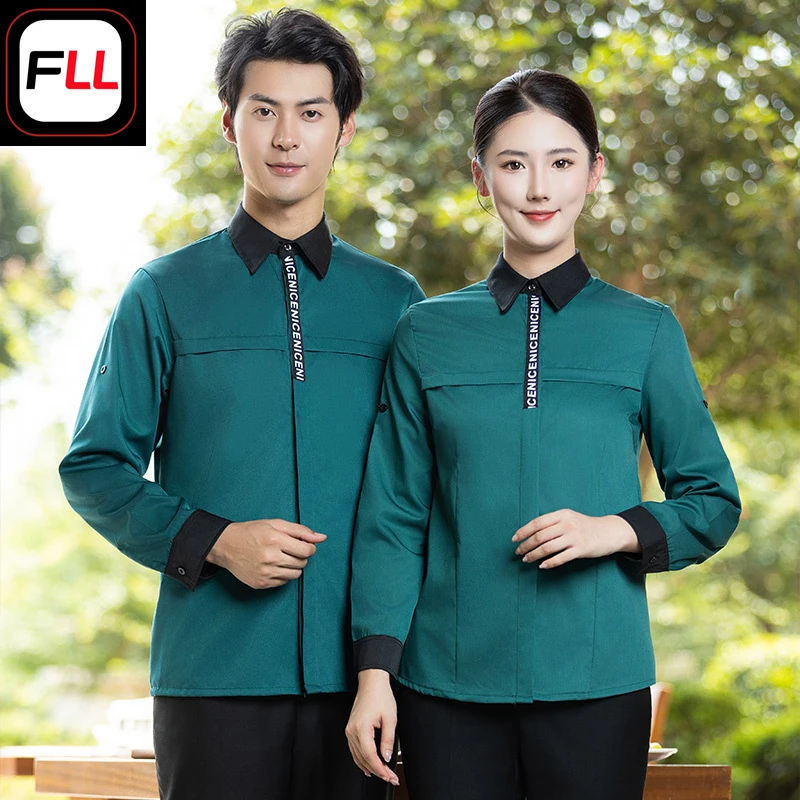 

Рабочая одежда для официантов ресторанов, униформа для персонала отелей и ресторанов с длинными рукавами, дышащий костюм для весны и осени.