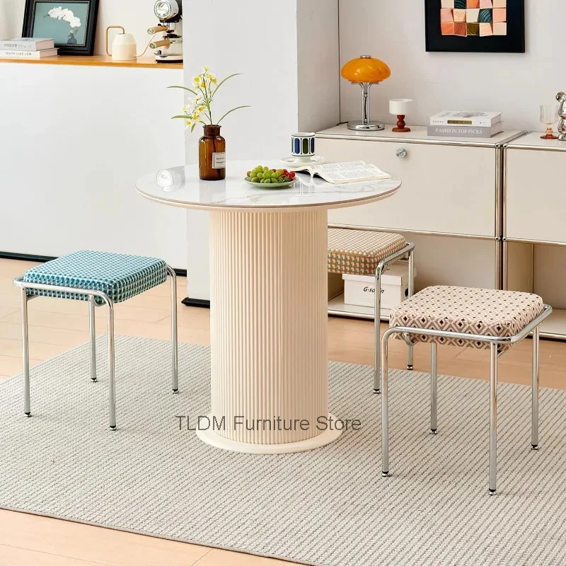 Modern Square Ottoman with Metal Frame and Houndstooth Upholstered Cushion Multifunctional Accent Stool for Living Room, Bedroom
