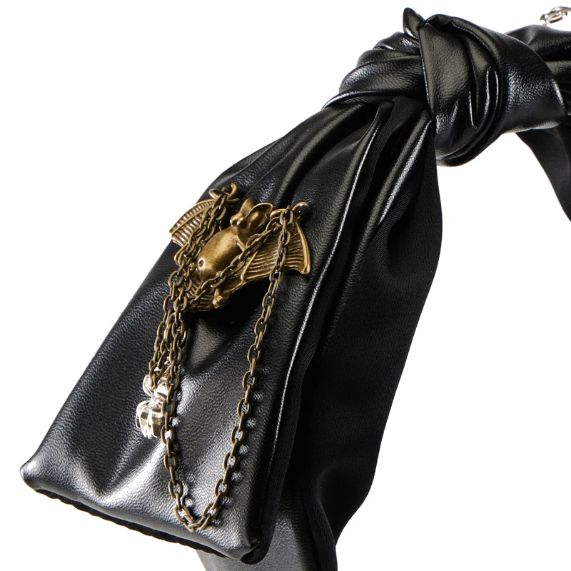 Diadema de cuero PU con lazo para niña, diadema gótica Lolita con remaches, hebilla, Aro para el pelo, fiesta de Cosplay, Punk, Harajuku