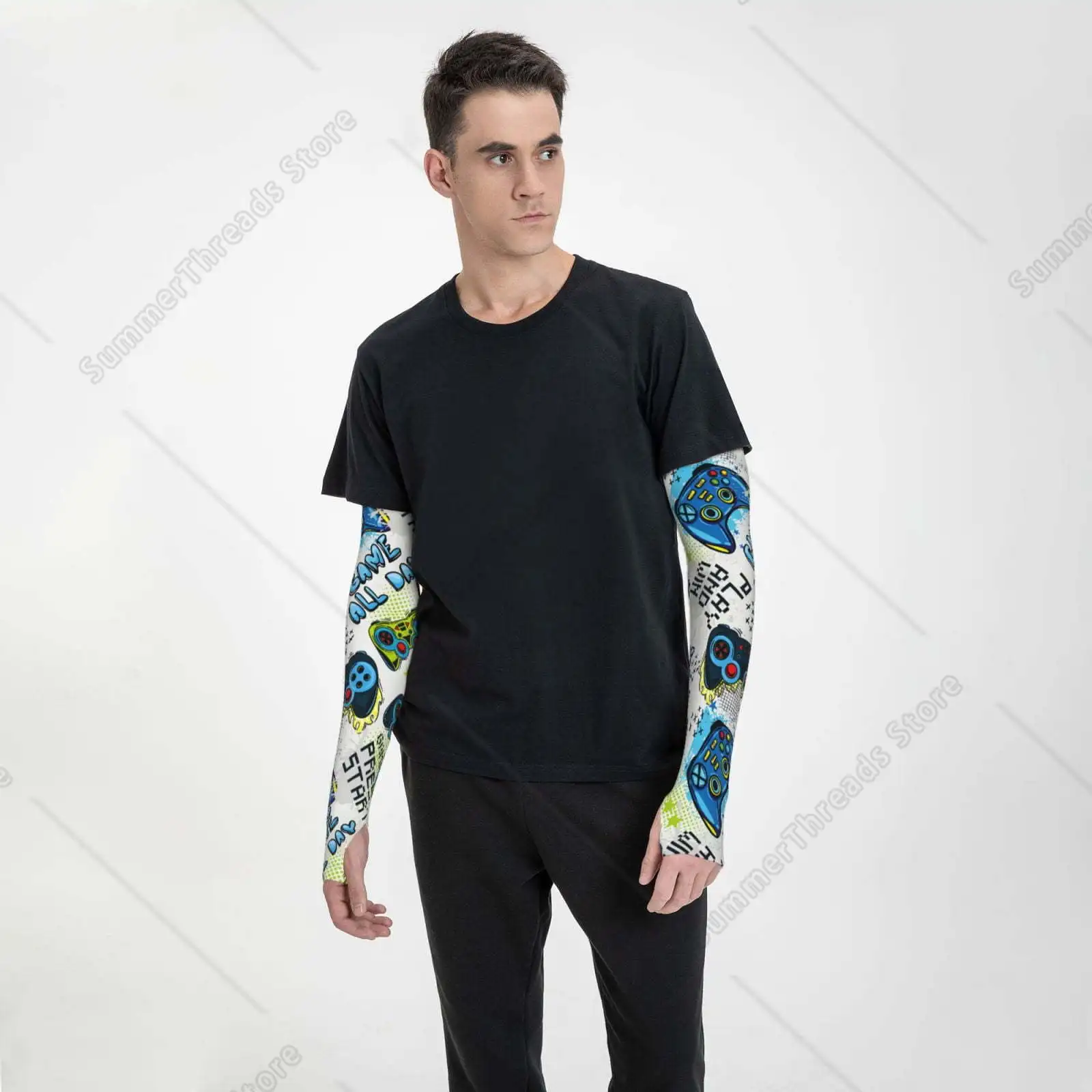 เกมทุกวันผู้ใหญ่ผ้าไหมน้ําแข็งครีมกันแดดแขนพร้อม Thumbhole,Cooling Compression Arm Cover สําหรับตกปลา