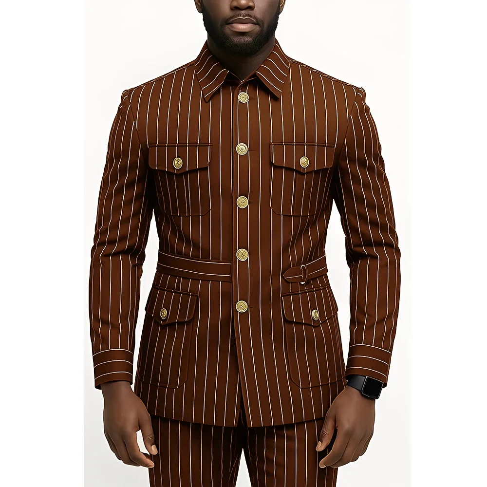 Men's Striped Suit 2-Piece Single-Breasted Multi-Pocket Design Including Suit & Trousers Business & Casual Occasions