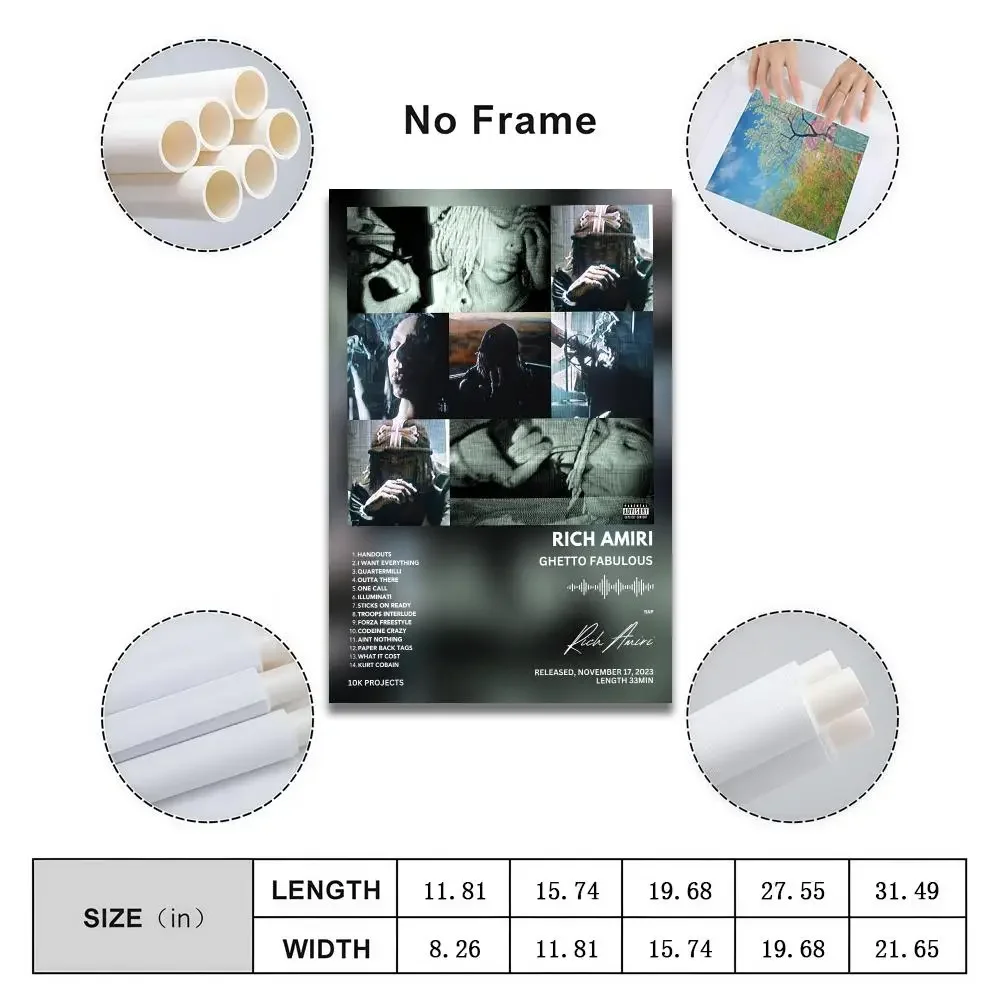 Rich Amiri Ghetto Fabulous Poster Peelable Self-Adhesive Album Cover Stickers, Wall Art for Singer Band Pop Rap Bedroom