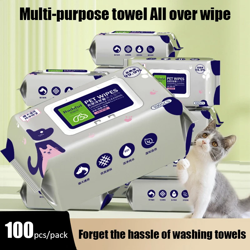 Pet Wipes 100 Draws Large Pack Adequate Hydration Wipe Tears Deodorant Cleaning Cat Dog Grooming Supplies Disposable Wet Wipes