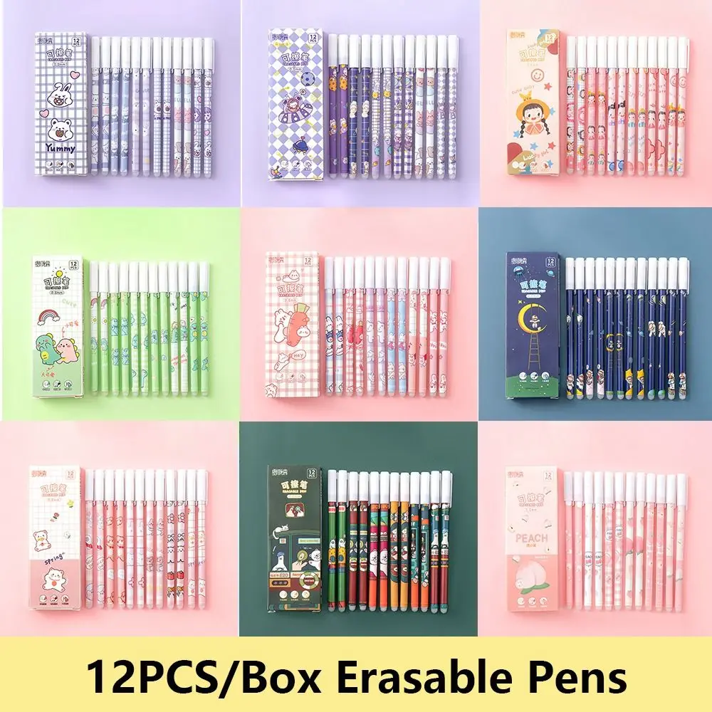 12PCS/Box High Quality 0.5mm Blue Ink Ballpoint Pen Bear Peach Astronaut Quick Drying Erasable Pen Writing Tools Students Gift